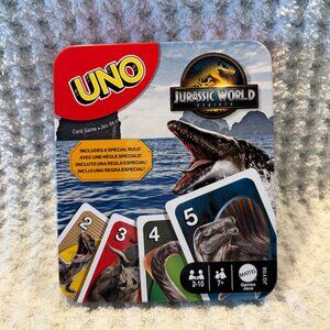 UNO Jurassic World Rebirth Card Game – Special Rule Edition – Metal Tin – New Se